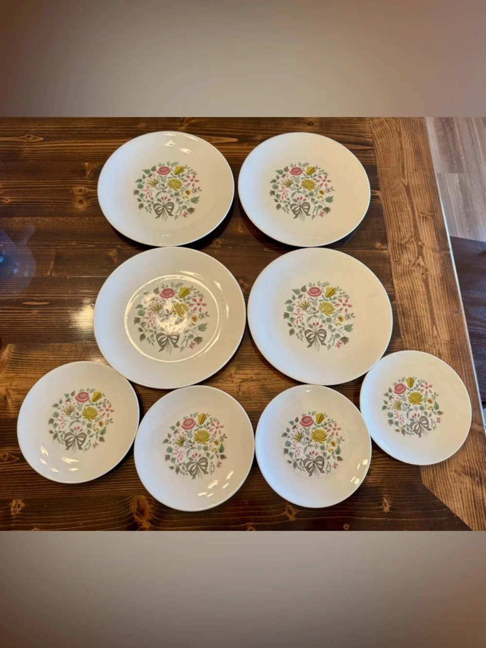 Vintage Kenmark China Strawflower‎ Pink & Yellow Floral Bouquet Plate Set of 8